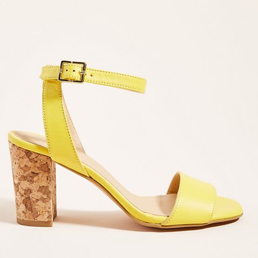 NWOT Yellow Anthropologie Elizabeth Cork Heel Sandal 40